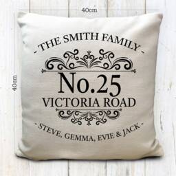 Personalised Family Home Cushion Cover House Warming Gift, Number Street Road Name, New Decor, 16x16 Inch - thumbnail 2