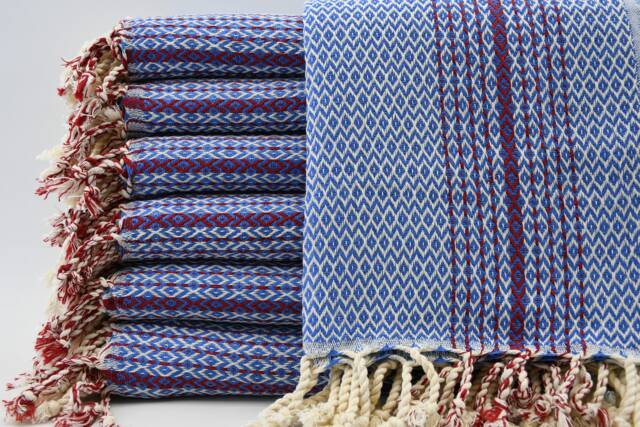 Handmade Towel, Beach Towel, Turkish Towel, Small Diamond Towel, Blue Towel, Red Striped Beach Towel, Peshtemal, 40''x70'', B2-K??rm??z?? - image 1