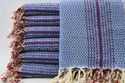 Handmade Towel, Beach Towel, Turkish Towel, Small Diamond Towel, Blue Towel, Red Striped Beach Towel, Peshtemal, 40''x70'', B2-K??rm??z?? - thumbnail 1