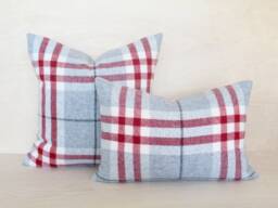 Cranberry Red & Gray Plaid Wool Pillow Cover, White Check Farmhouse Cover - Made To Order