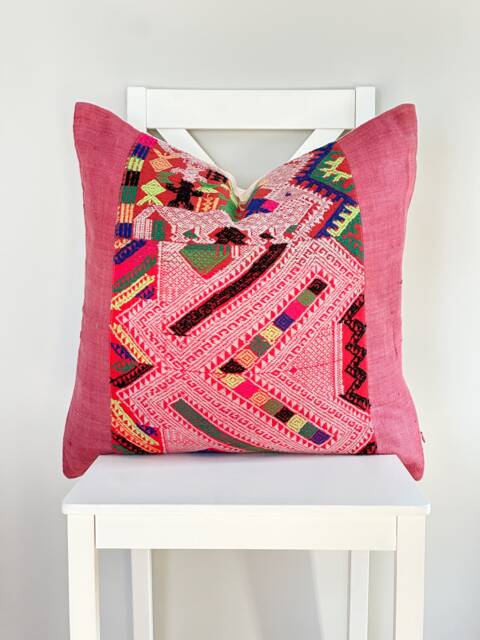 Vintage Embroidered Silk Textile Ethnic Piece Of Tradition Costume Pillow Cover - image 1
