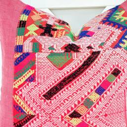 Vintage Embroidered Silk Textile Ethnic Piece Of Tradition Costume Pillow Cover - thumbnail 2