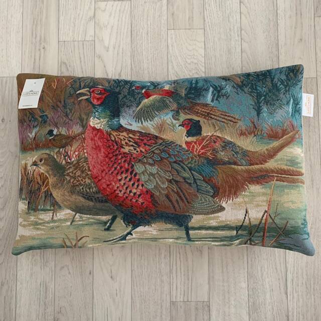 Vintage Tapestry Cushion Cover - Pheasant Bird Pillow, 50x35cm - image 1