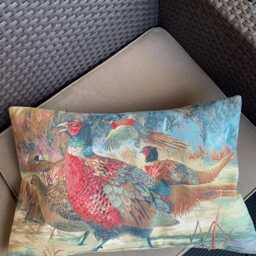 Vintage Tapestry Cushion Cover - Pheasant Bird Pillow, 50x35cm - thumbnail 2