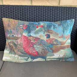 Vintage Tapestry Cushion Cover - Pheasant Bird Pillow, 50x35cm - thumbnail 3
