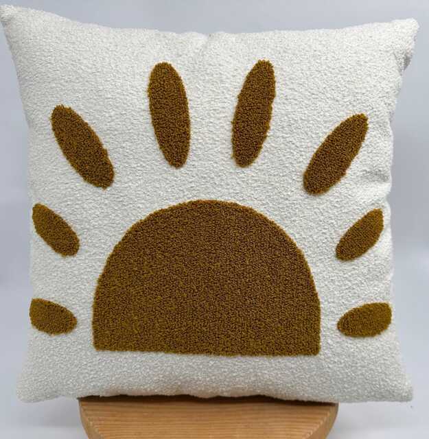 Sun Embroidered Boucle Pillowcase , Boho Chic Pillow, Vintage Embroidery Pillow, Boho Throw Pillow - image 1
