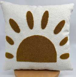 Sun Embroidered Boucle Pillowcase , Boho Chic Pillow, Vintage Embroidery Pillow, Boho Throw Pillow - thumbnail 1