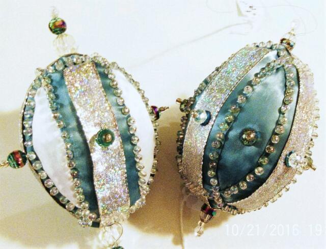 Elegant Handmade Hand Beaded Original Blue Gray Shatterproof Christmas Ornament Gift - image 1