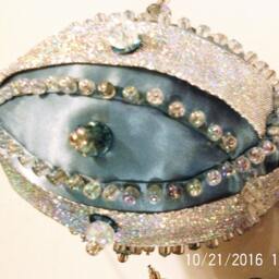 Elegant Handmade Hand Beaded Original Blue Gray Shatterproof Christmas Ornament Gift - thumbnail 3