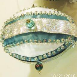 Elegant Handmade Hand Beaded Original Blue Gray Shatterproof Christmas Ornament Gift - thumbnail 2