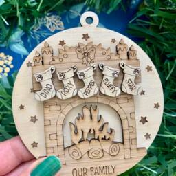 Personalised Family Stocking Ornament Engraved Birch & Oak Bauble, Tree, Grandparent Christmas - thumbnail 2