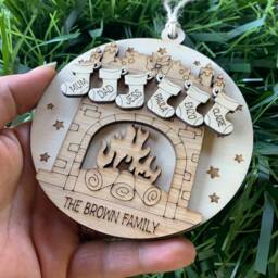 Personalised Family Stocking Ornament Engraved Birch & Oak Bauble, Tree, Grandparent Christmas - thumbnail 3