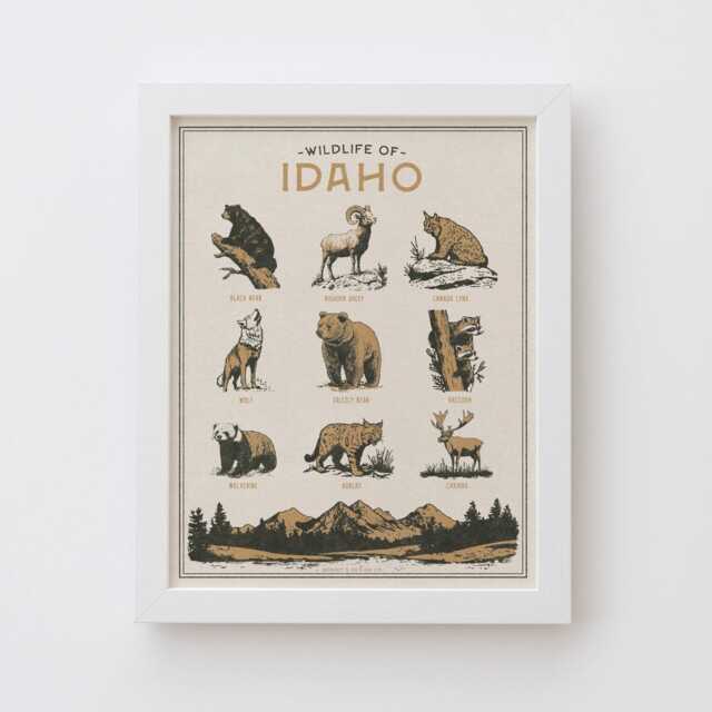 Idaho Wildlife Wall Art Print - Vintage Poster Design, Archival Quality Matte Fine Art Print. Outdoor, Wilderness Gift - image 1