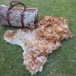 Sheepskin Rug Brown & White - Beige Icelandic Lamb Skin Wool Sheep Area Decorative Thrown Gift For Christmas - thumbnail 4