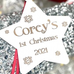 Personalised Baby's 1St Christmas Ornament, White Star Decoration, First Star Tree Decoration, Xmas Baby Bauble Gift 2025 - thumbnail 2