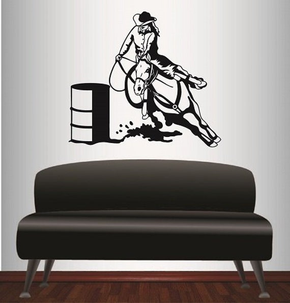 In-Style Decals Wall Vinyl Decal Home Decor Art Sticker Cowgirl On Horse Barrel Racing Riding Female Woman Girl Western Mural Design 261 - image 1