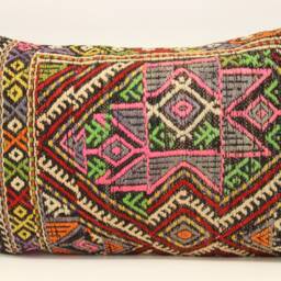 Turkish Kilim Pillow Cover 16x24, Vintage Wool Lumbar Cushion - thumbnail 2