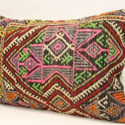 Turkish Kilim Pillow Cover 16x24, Vintage Wool Lumbar Cushion - thumbnail 3