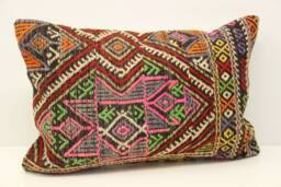 Turkish Kilim Pillow Cover 16x24, Vintage Wool Lumbar Cushion
