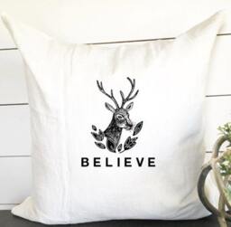 Believe Christmas Pillow Cover, Holiday Pillow, Decor, Reindeer Reindeer, Gift - thumbnail 2