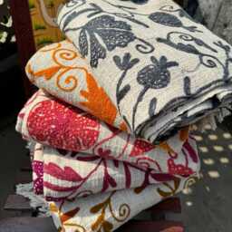 Embroidered Suzani Throws - Lightweight Cotton Boho Bedspreads - Set Of 5 - thumbnail 2