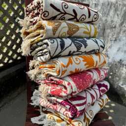 Embroidered Suzani Throws - Lightweight Cotton Boho Bedspreads - Set Of 5 - thumbnail 4