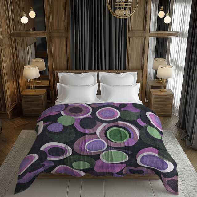 Retro Mute Textured Circles Geometric Comforter, Moody Mid Century Modern Bedding, Eclectic Bedroom Decor, Purple Pink Green #228 - image 1