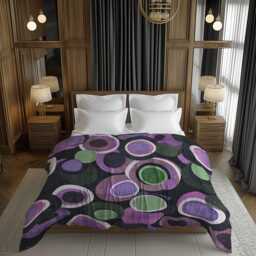Retro Mute Textured Circles Geometric Comforter, Moody Mid Century Modern Bedding, Eclectic Bedroom Decor, Purple Pink Green #228