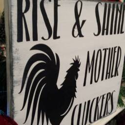 Rise & Shine Mother Cluckers Distressed Wood Sign Rooster Decor Rustic Primitive Wall Hanging Funny Farmhouse Kitchen Bedroom - thumbnail 3