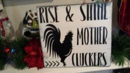 Rise & Shine Mother Cluckers Distressed Wood Sign Rooster Decor Rustic Primitive Wall Hanging Funny Farmhouse Kitchen Bedroom - thumbnail 1