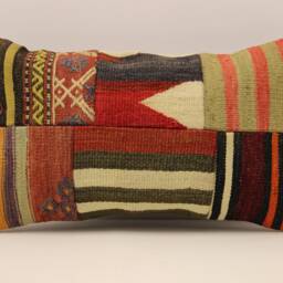 Turkish Kilim Pillow Patchwork Throw Pillow Accent Sofa Lumbar Covers 12X20 in - 30 X 50 cm 4Oef-959 - thumbnail 2