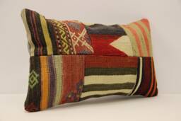 Turkish Kilim Pillow Patchwork Throw Pillow Accent Sofa Lumbar Covers 12X20 in - 30 X 50 cm 4Oef-959 - thumbnail 1