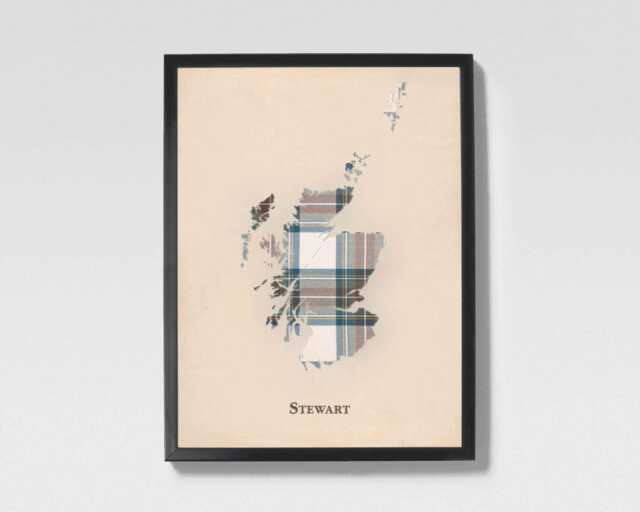 Clan Stewart Blue Scottish Tartan Map - Of Scotland Family Wall Decor, Ready To Hang - image 1