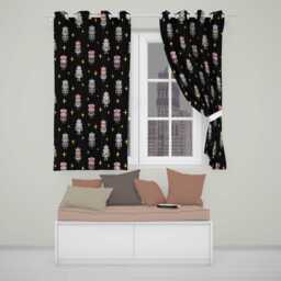 Cute Nutcracker Soldiers Dark Night Background Seamless Pattern Readymade Eyelet Ring Top Thermal 100% Blackout Curtains - thumbnail 1