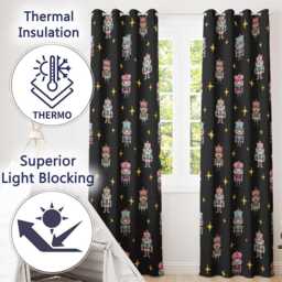 Cute Nutcracker Soldiers Dark Night Background Seamless Pattern Readymade Eyelet Ring Top Thermal 100% Blackout Curtains - thumbnail 3