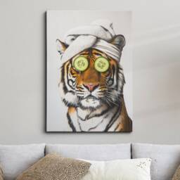 Tiger Beauty Care Towel Bath Tub Framed Poster Print & Canvas Wall Decor Art Painting Bedroom Home Bathroom Funny Animal Lover Gift - thumbnail 1