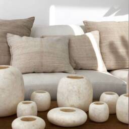 White Egyptian Alabaster Candle Holders, Handmade Natural Stone Decor Set - thumbnail 1