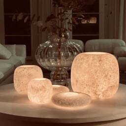White Egyptian Alabaster Candle Holders, Handmade Natural Stone Decor Set - thumbnail 4