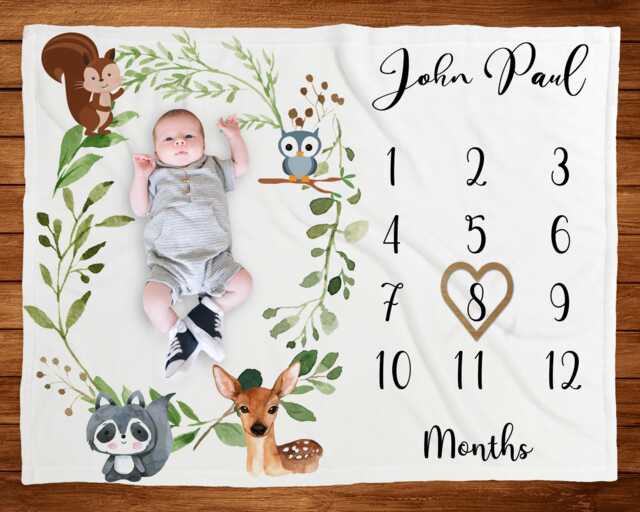 Woodland Baby Milestone Blanket Fleece Gender Neutral Monthly For Boy Or Girl With Marker Animals Nursery - image 1
