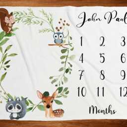 Woodland Baby Milestone Blanket Fleece Gender Neutral Monthly For Boy Or Girl With Marker Animals Nursery - thumbnail 3