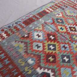 8x11 Ft Large Kilim Rug, Modern Flatweave Afghan Handmade Wool Area Rust Orange Red Green Blue, Oriental Boho Living Room Rug - thumbnail 3
