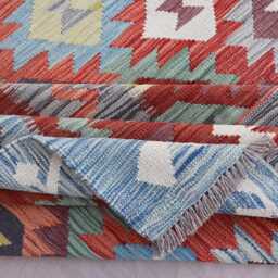 8x11 Ft Large Kilim Rug, Modern Flatweave Afghan Handmade Wool Area Rust Orange Red Green Blue, Oriental Boho Living Room Rug - thumbnail 4