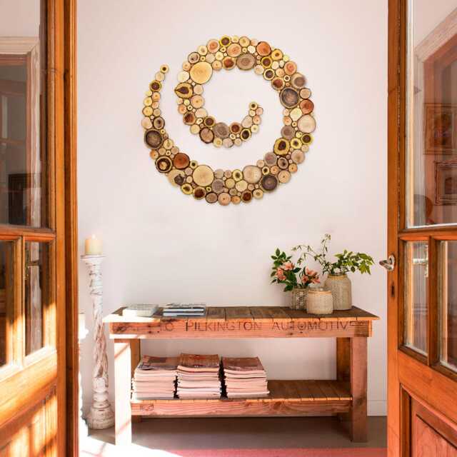 Spiral Wall Art Sculpture Made With Wood Slices, Organic Decor, Natural Handcrafted Design - image 1