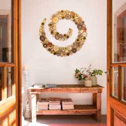 Spiral Wall Art Sculpture Made With Wood Slices, Organic Decor, Natural Handcrafted Design - thumbnail 1