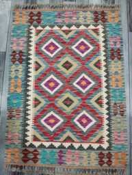 Kilim Rug Multicolour, Handmade Artisan Afghan Turkish Scandinavian Navajo Bohemian Flatweave Natural Wool 113x82 cm - thumbnail 1