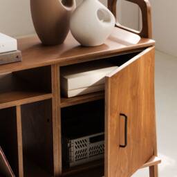 Mid Century Credenza, Small Sideboard 97 cm With Vinyl Storage & Cabinet, Modern Media Console, Record Player Stand, Handmade Wood - thumbnail 2