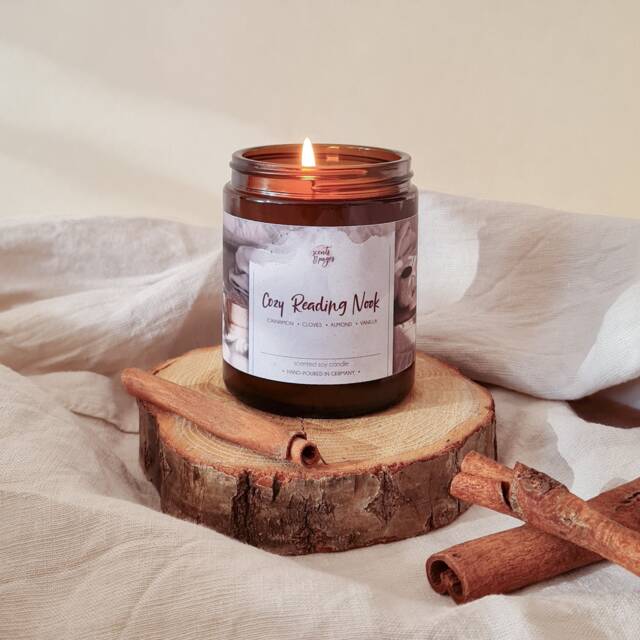 Cozy Reading Nook Candle, Cinnamon Clove Vanilla Scent, Soy Wax Candle - image 1
