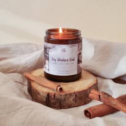 Cozy Reading Nook Candle, Cinnamon Clove Vanilla Scent, Soy Wax Candle - thumbnail 1