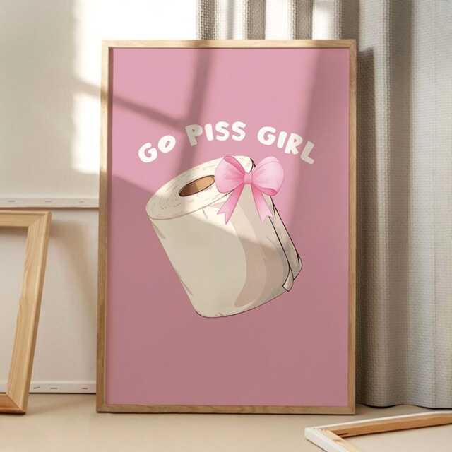 Go Piss Girl Art Canvas Poster, Trendy Wall Art, Bathroom Aesthetic Decor, Retro Home Printed Gift - image 1