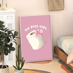 Go Piss Girl Art Canvas Poster, Trendy Wall Art, Bathroom Aesthetic Decor, Retro Home Printed Gift - thumbnail 3